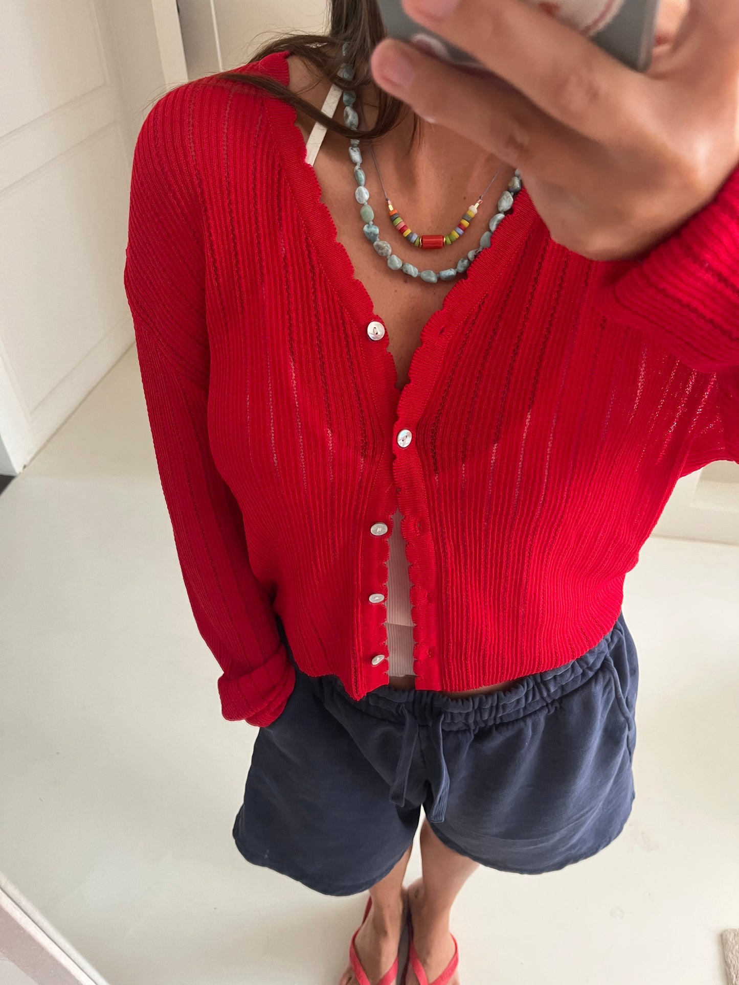 Red cardigan