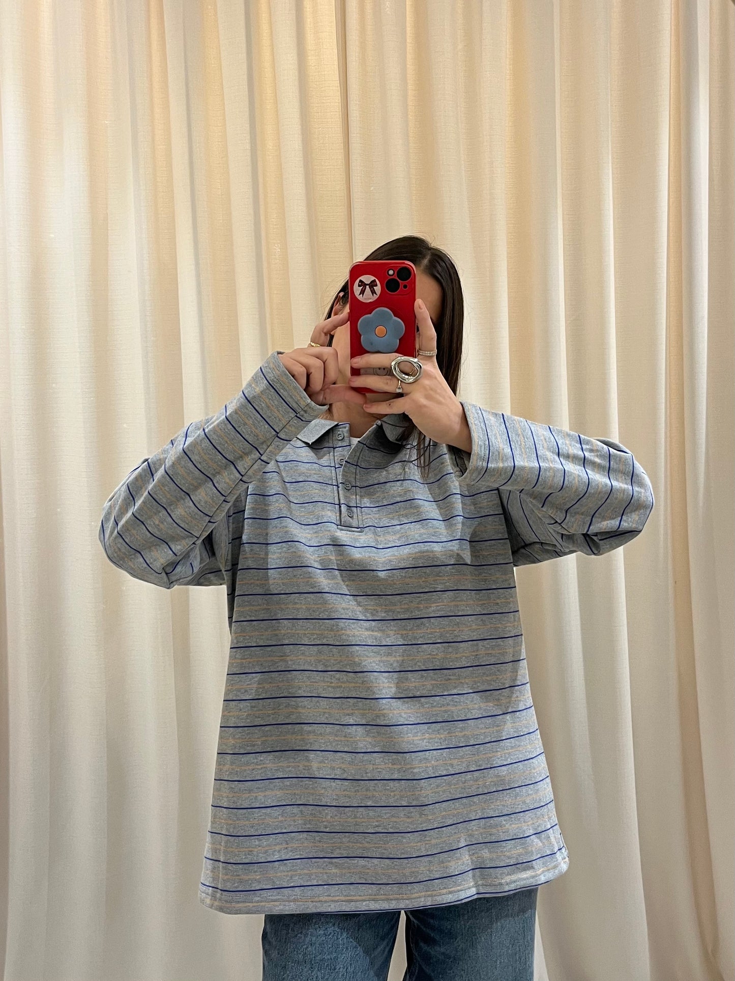 Striped polo with fleece lining inside