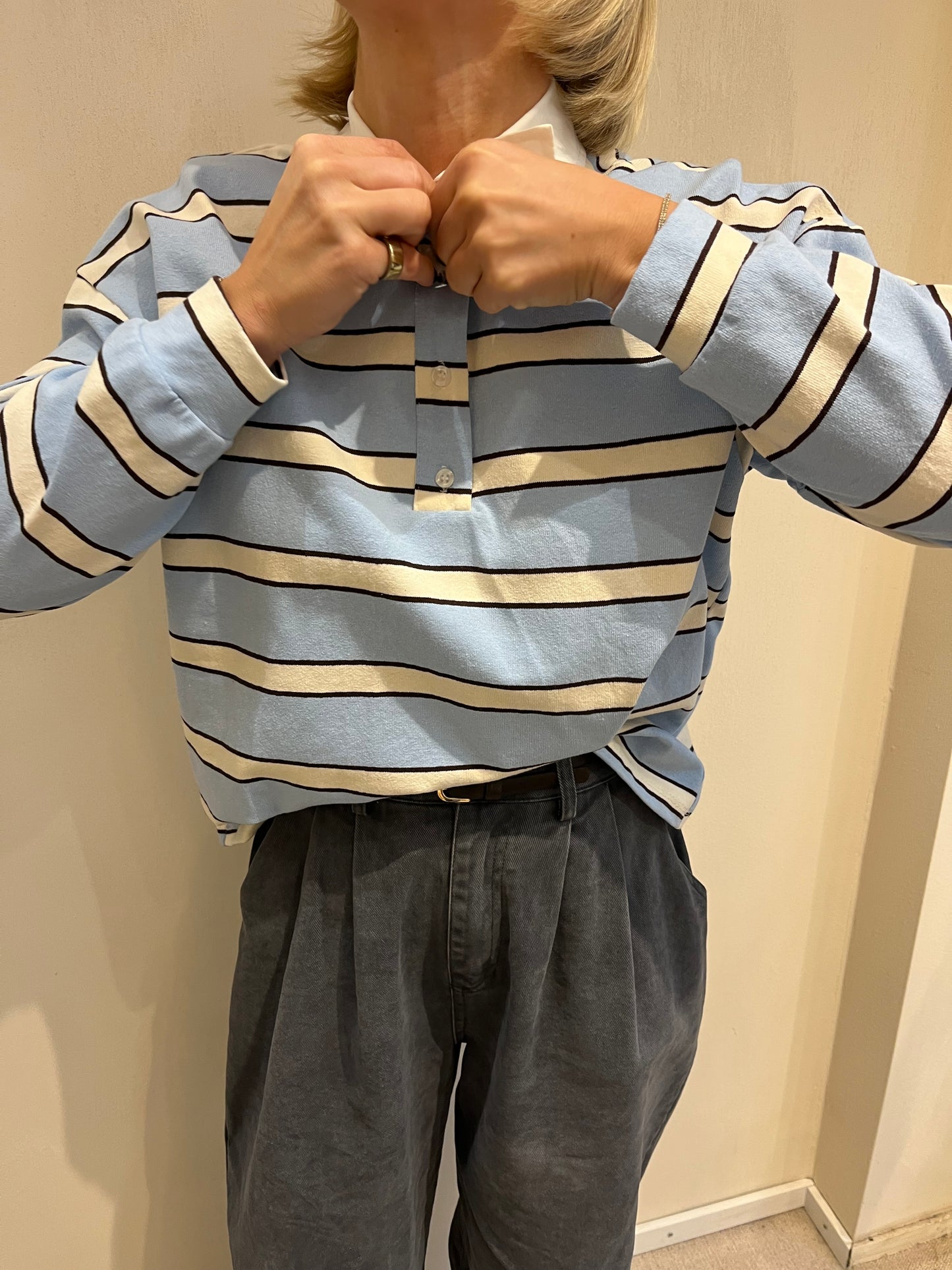 Striped polo light blue