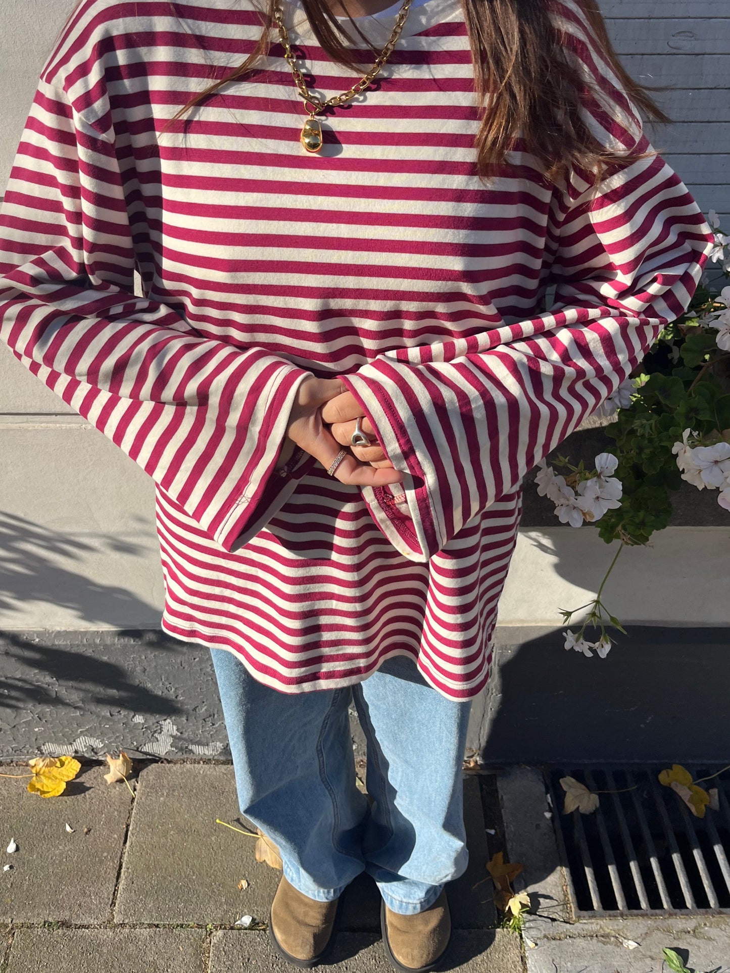 Striped tee raspberry