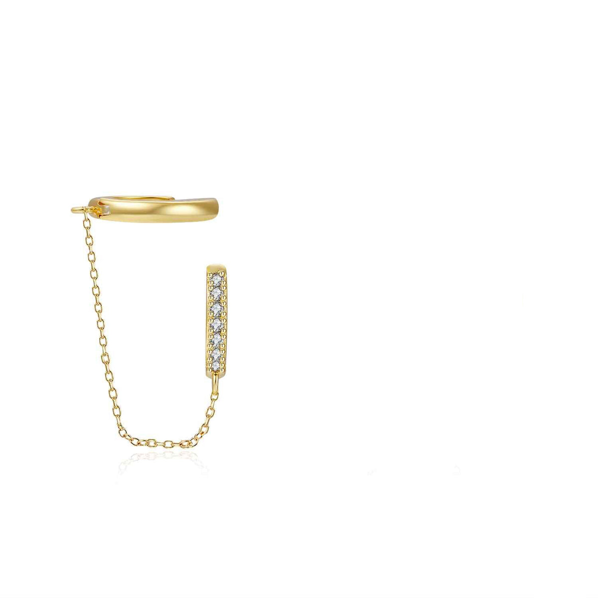 Bar stud earring with ear cuff gold