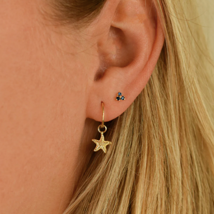Triangle sapphire stud 14k gold