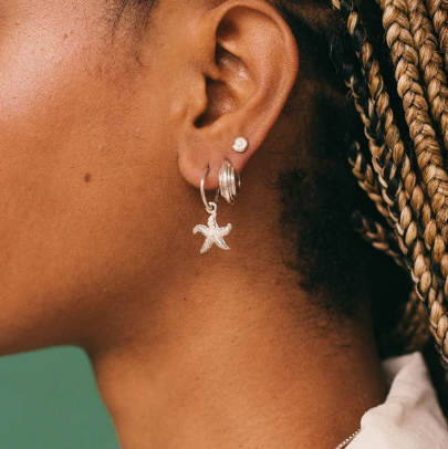 Star fish hoop silver