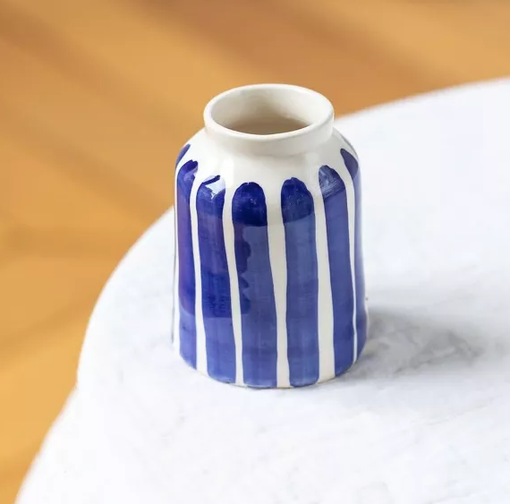 Striped little vase blue