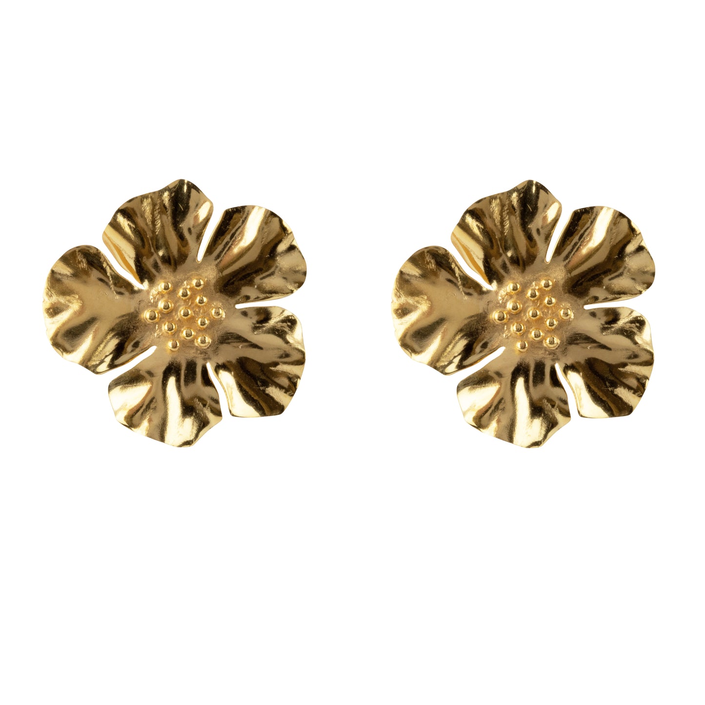 Large folded flower earrings gold