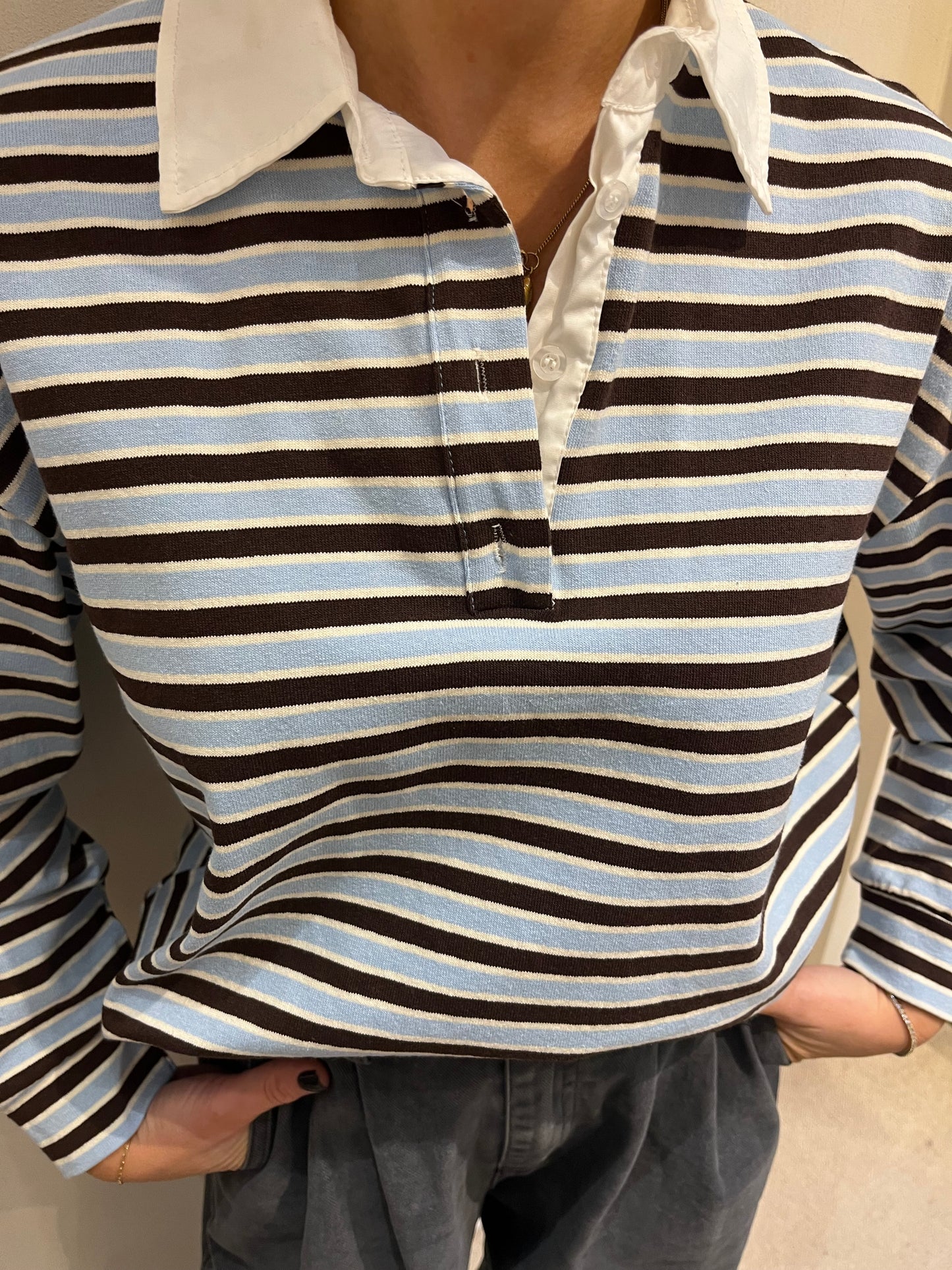 Striped polo brown/ light blue