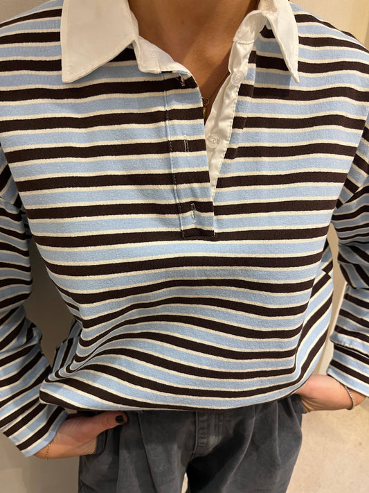 Striped polo brown/ light blue