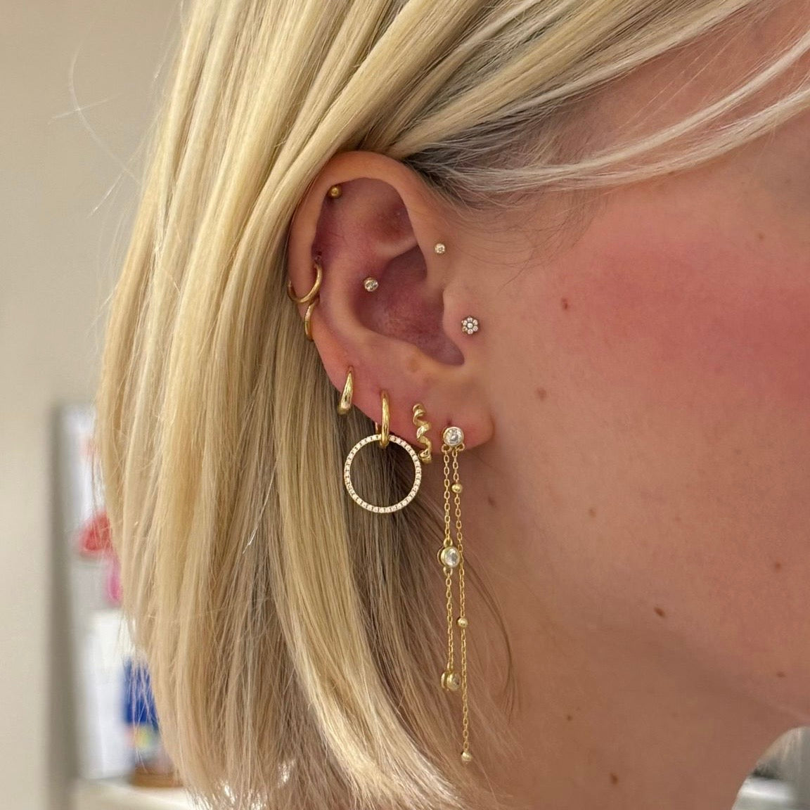 Double chain earring gold