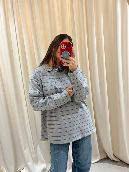 Striped polo with fleece lining inside