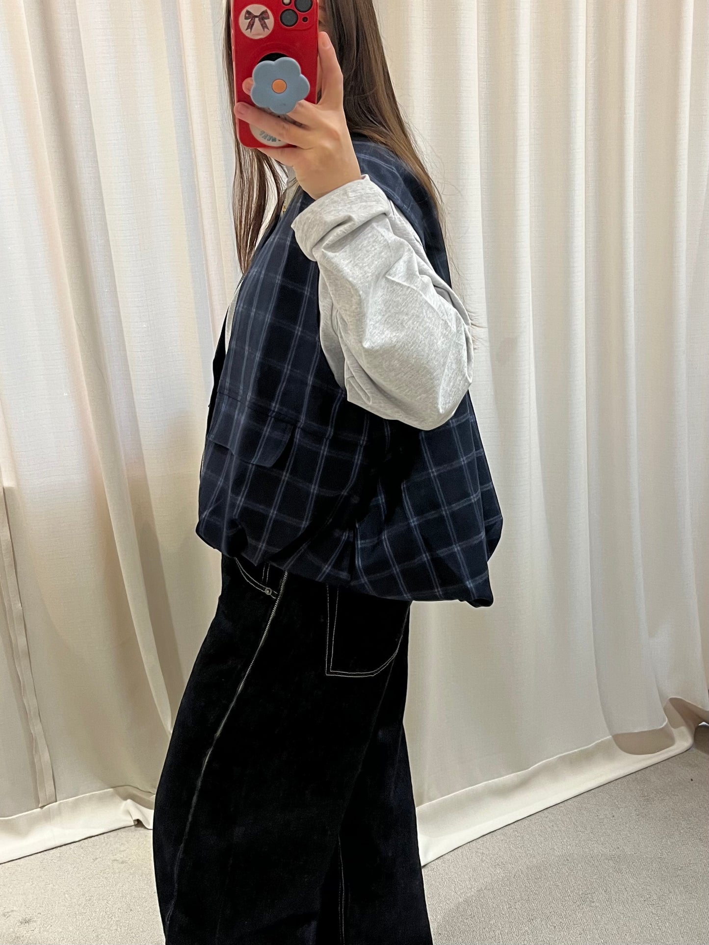 Checked sleeveless vest