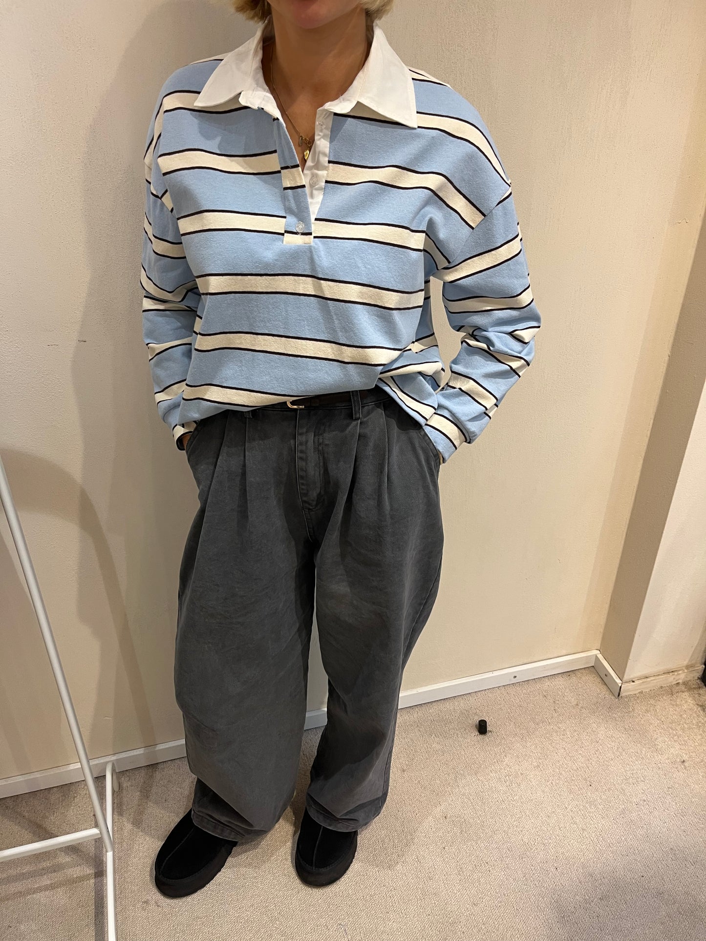 Striped polo light blue