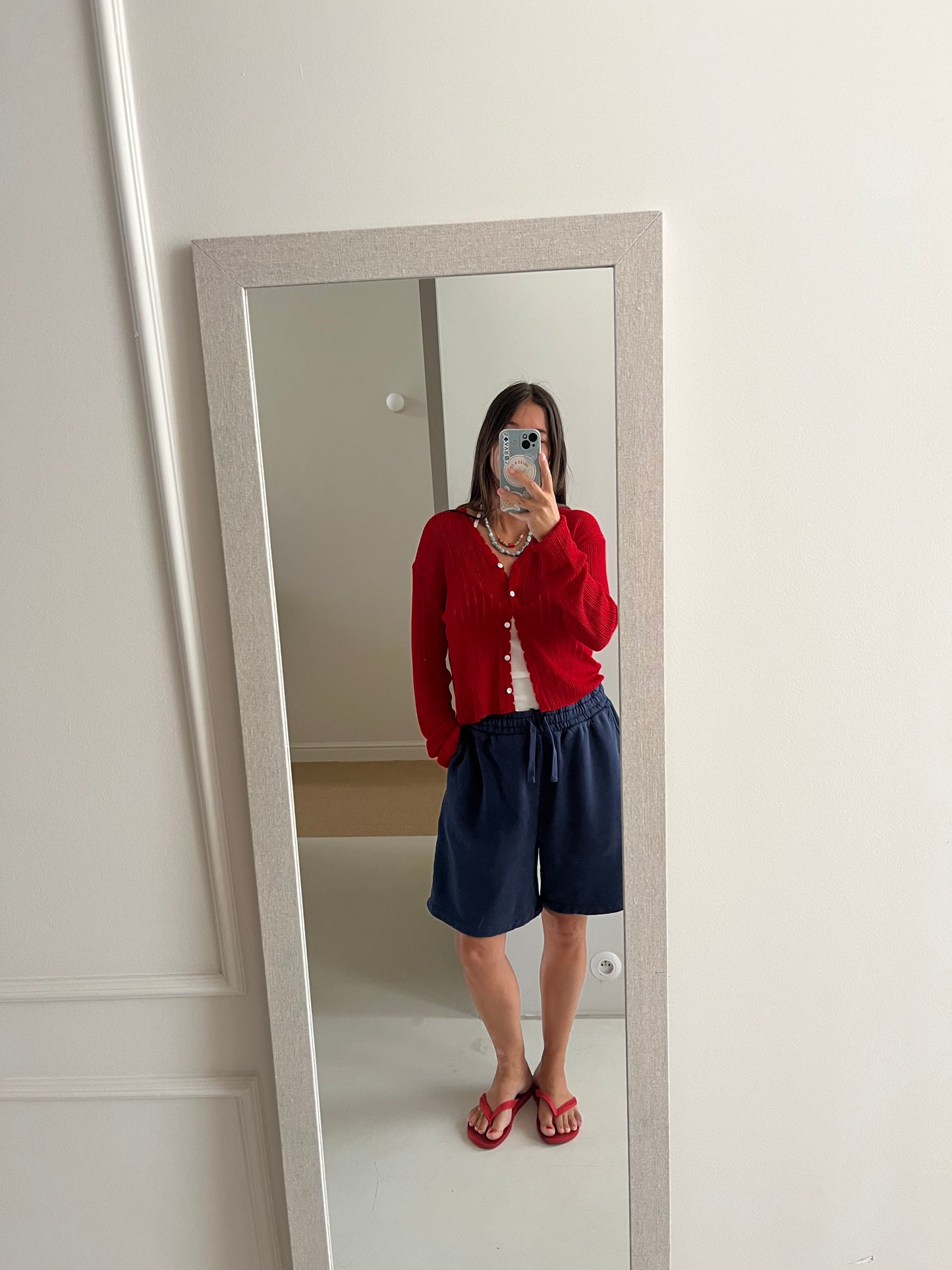Red cardigan