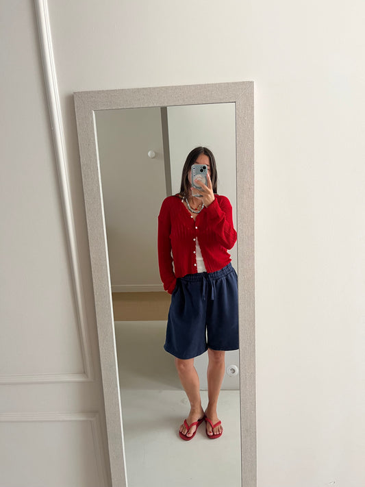 Red cardigan