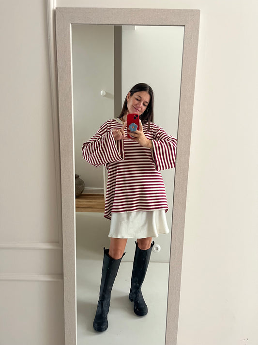 Striped tee raspberry