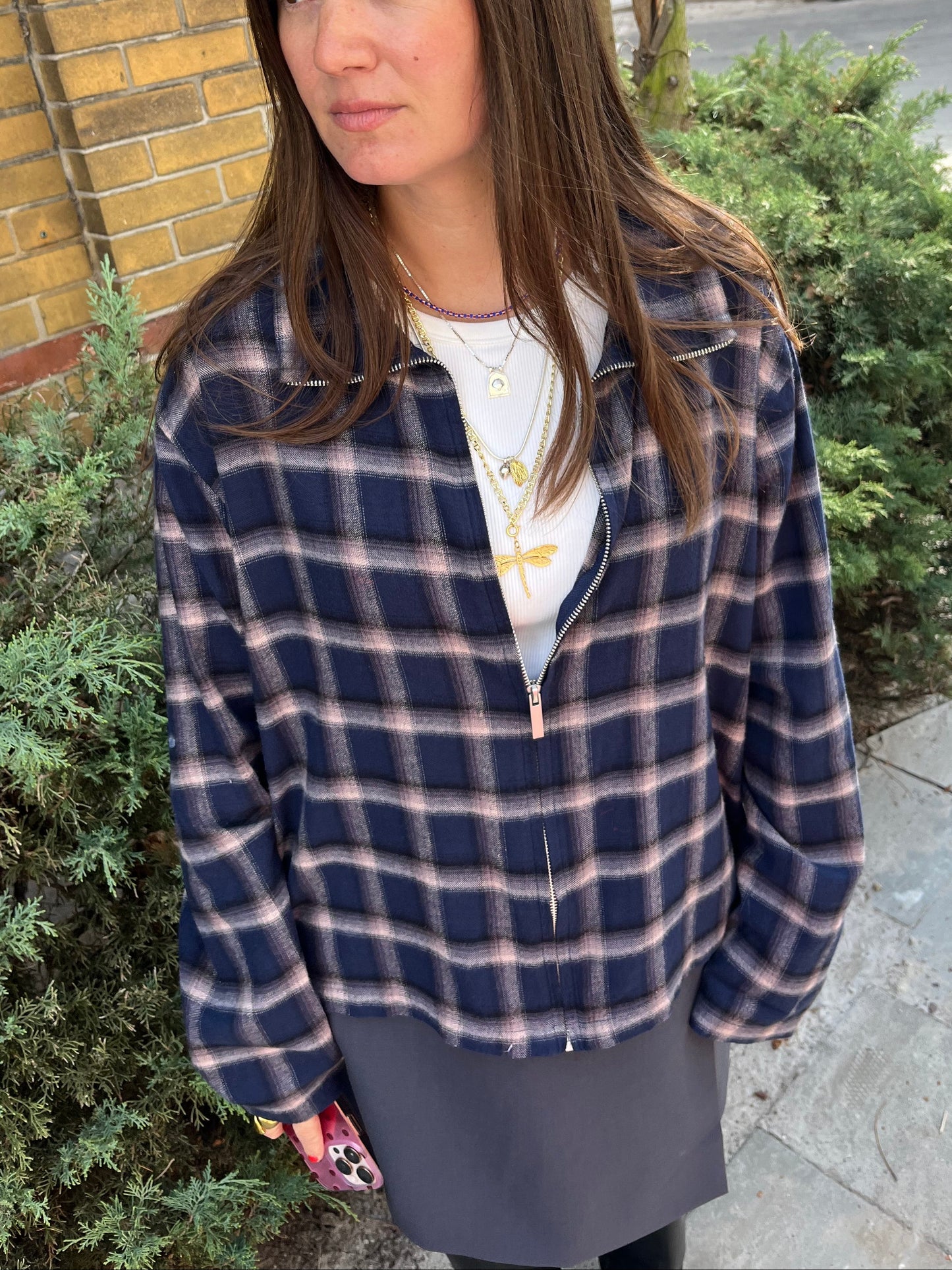 Checked shirt with zipper