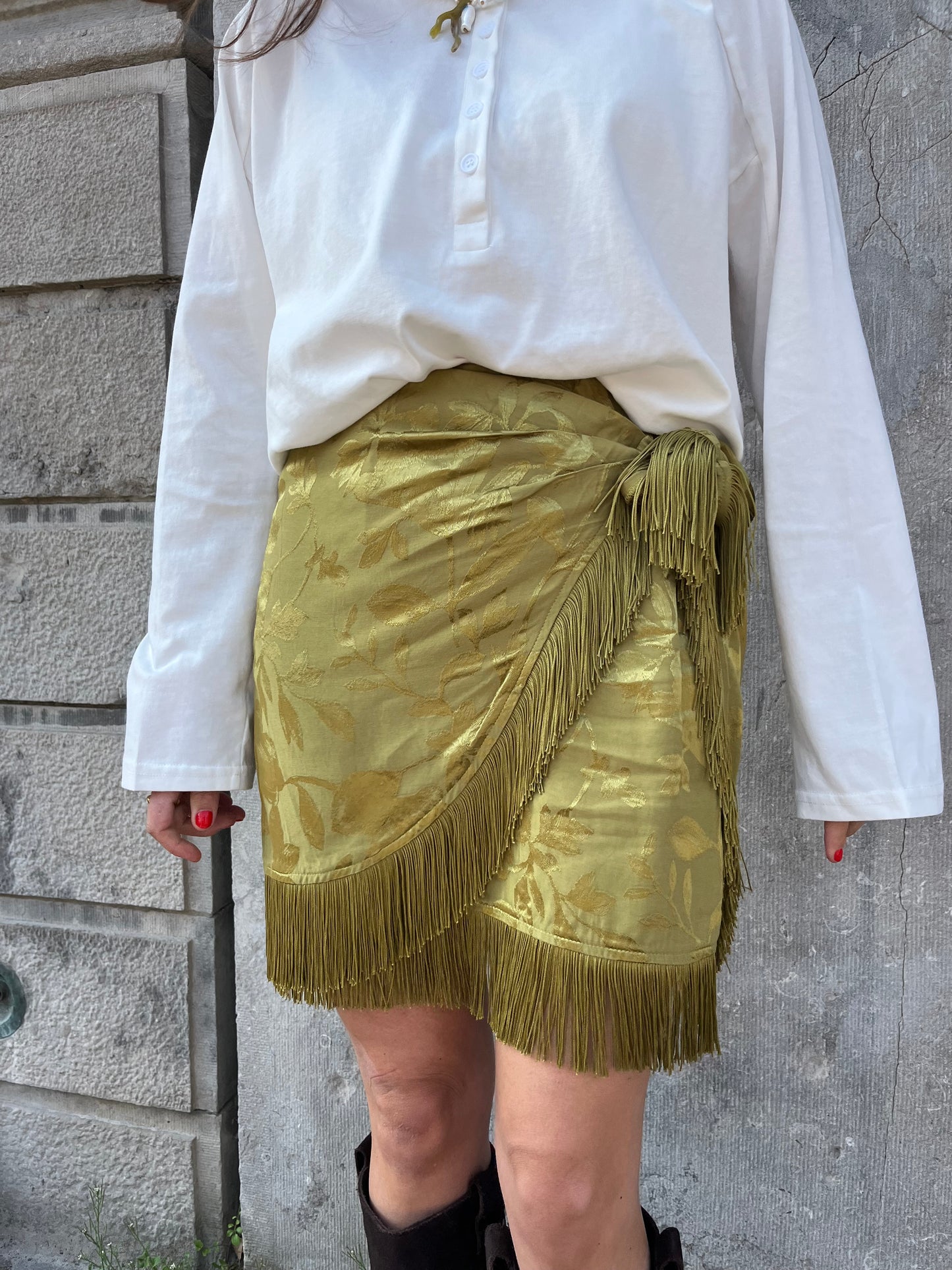 Satin fringe skirt