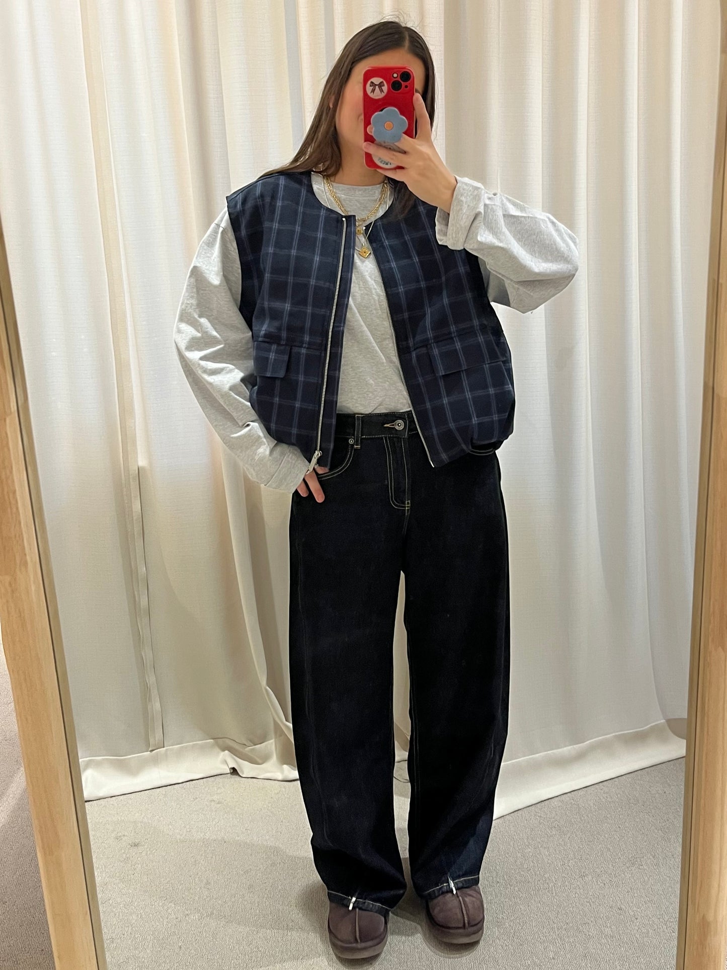 Checked sleeveless vest