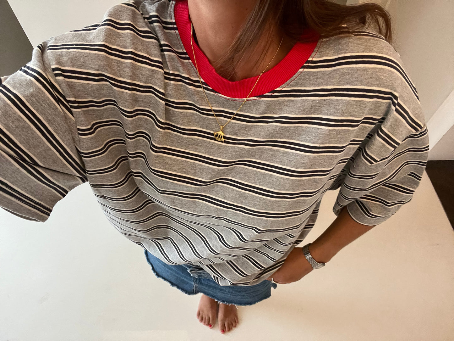 Oversized striped tee grey
