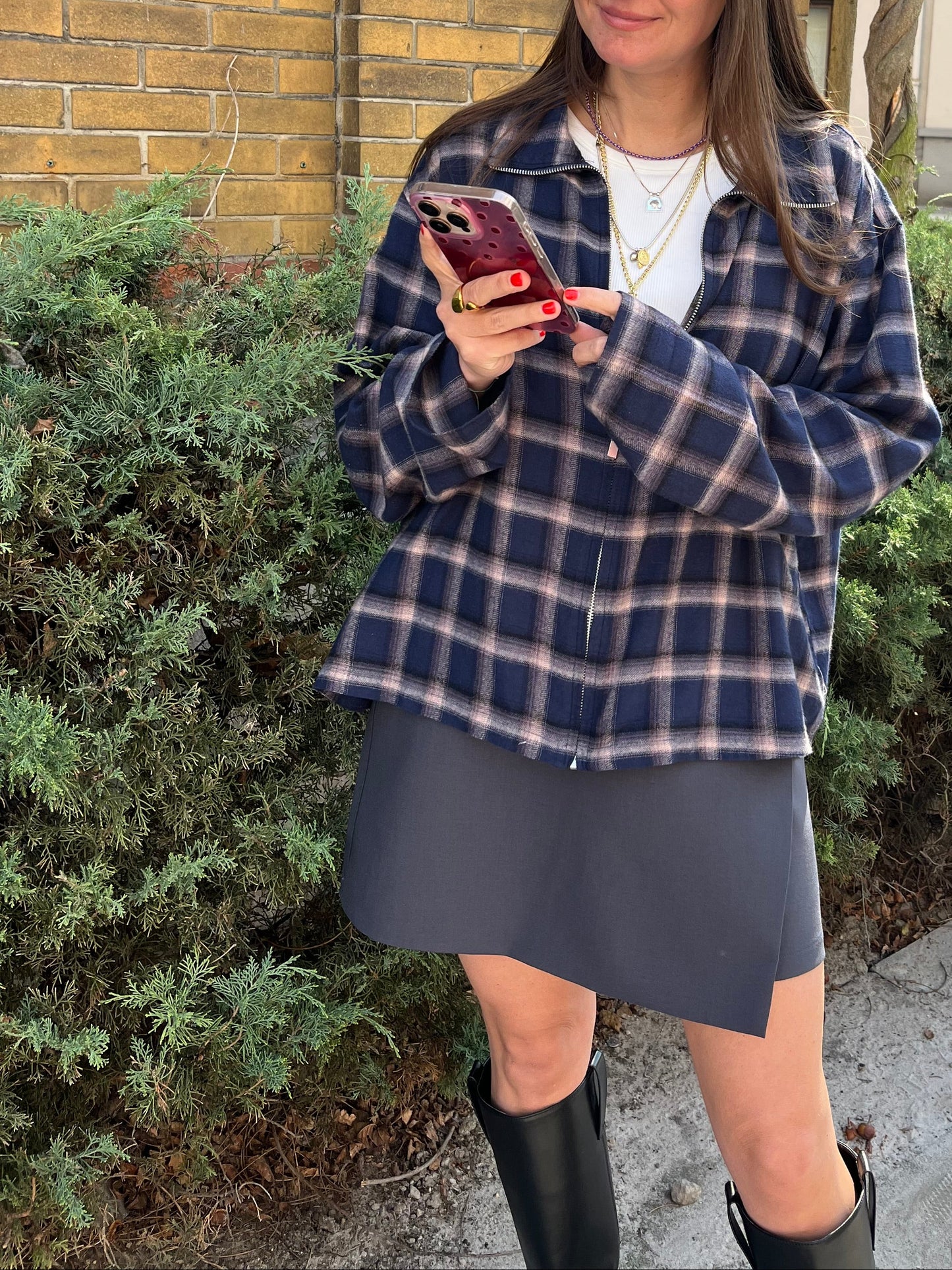 Checked shirt with zipper