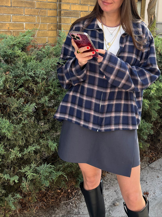 Checked shirt with zipper