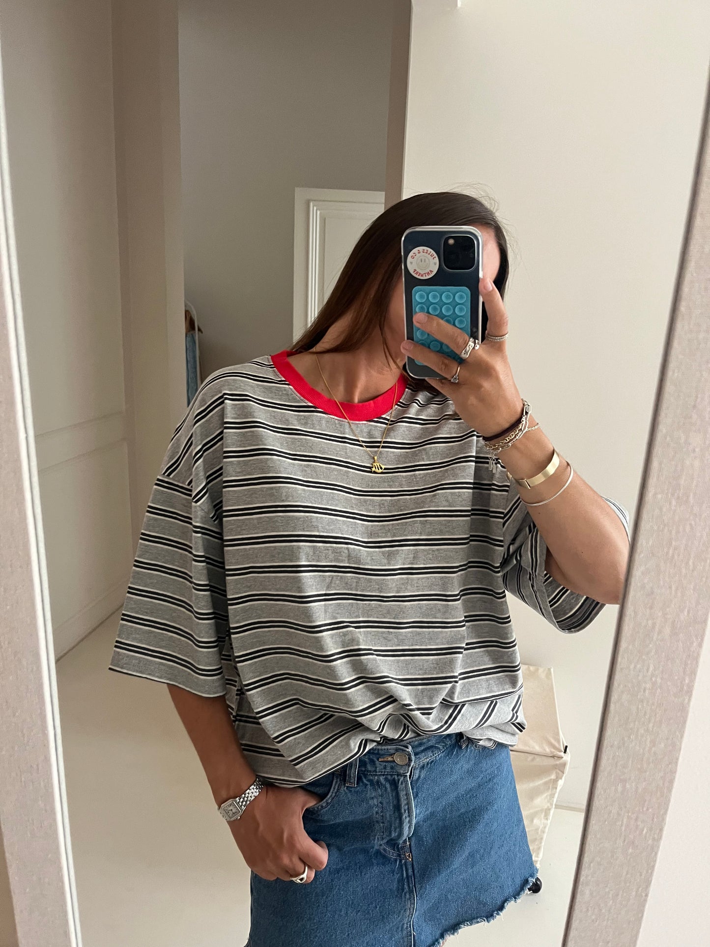 Oversized striped tee grey