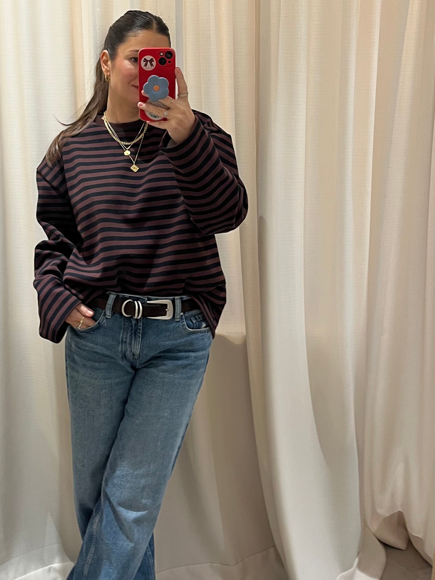 striped sweatshirt with fleece lining inside