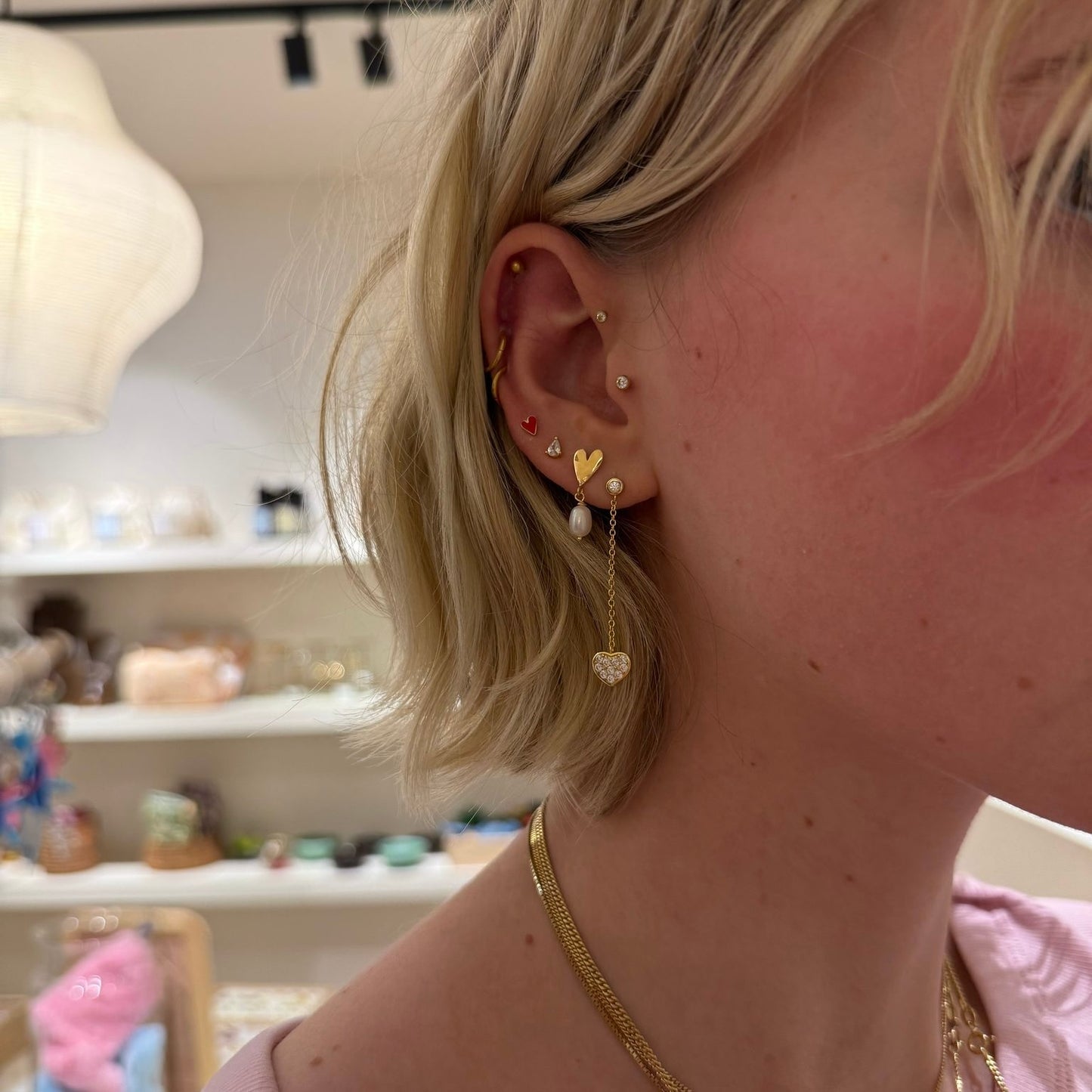 Heart chain earring gold
