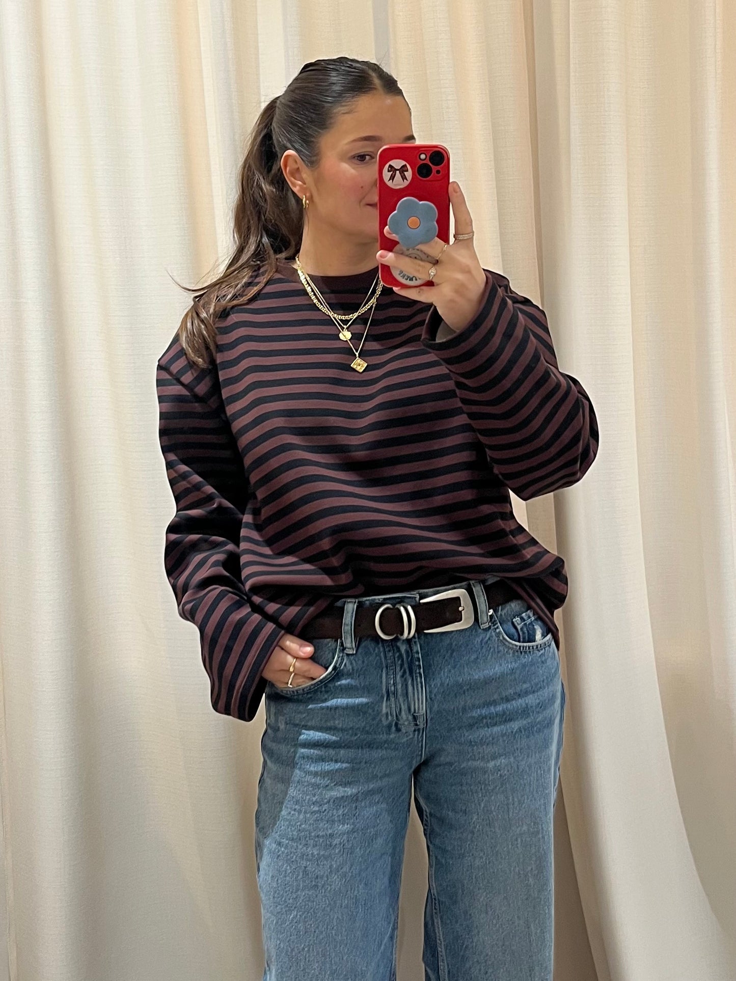 striped sweatshirt with fleece lining inside