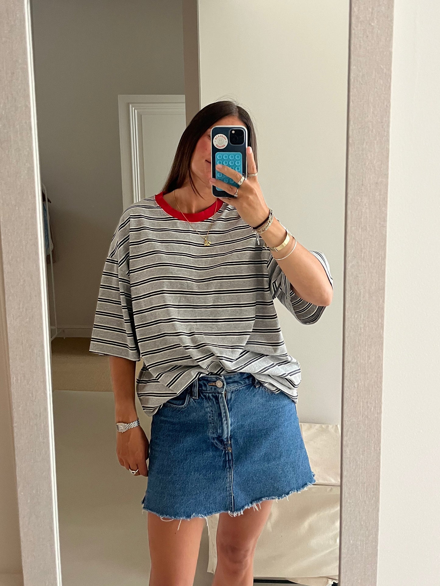 Oversized striped tee grey