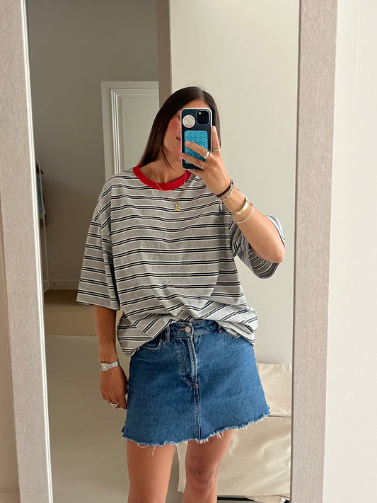Oversized striped tee grey