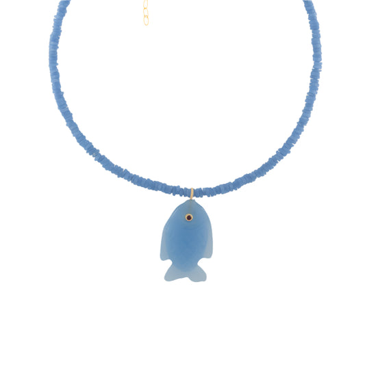 Blue fish necklace gold