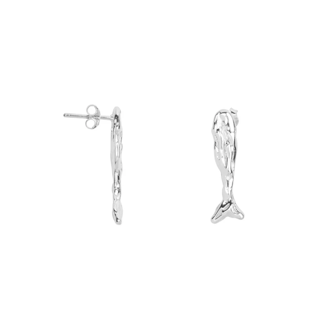Hammered fish earrings silver