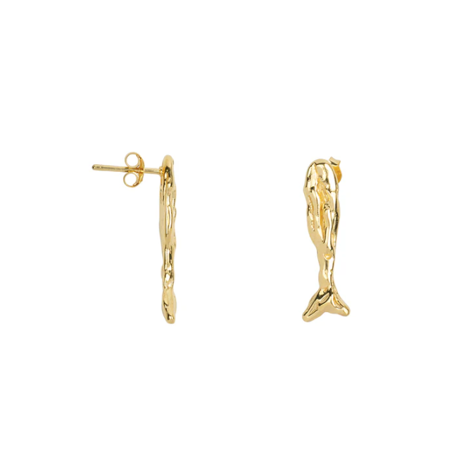 Hammered fish earrings gold