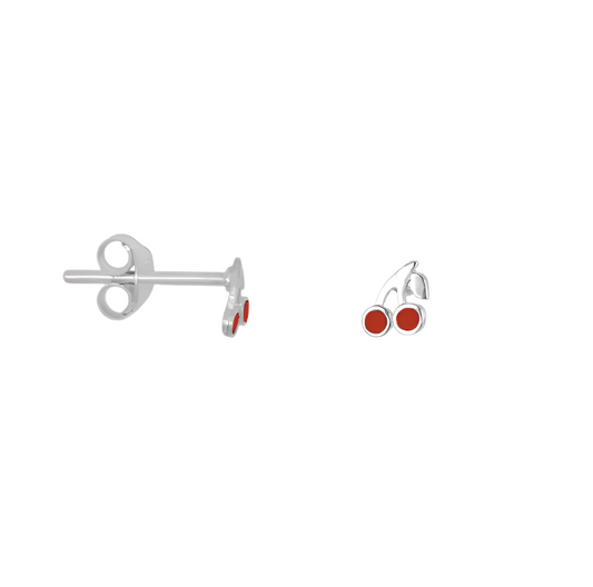 Red cherry stud silver
