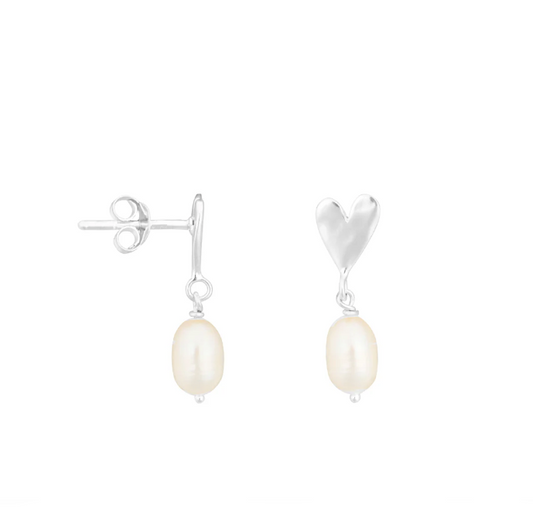 Heart pearl stud silver