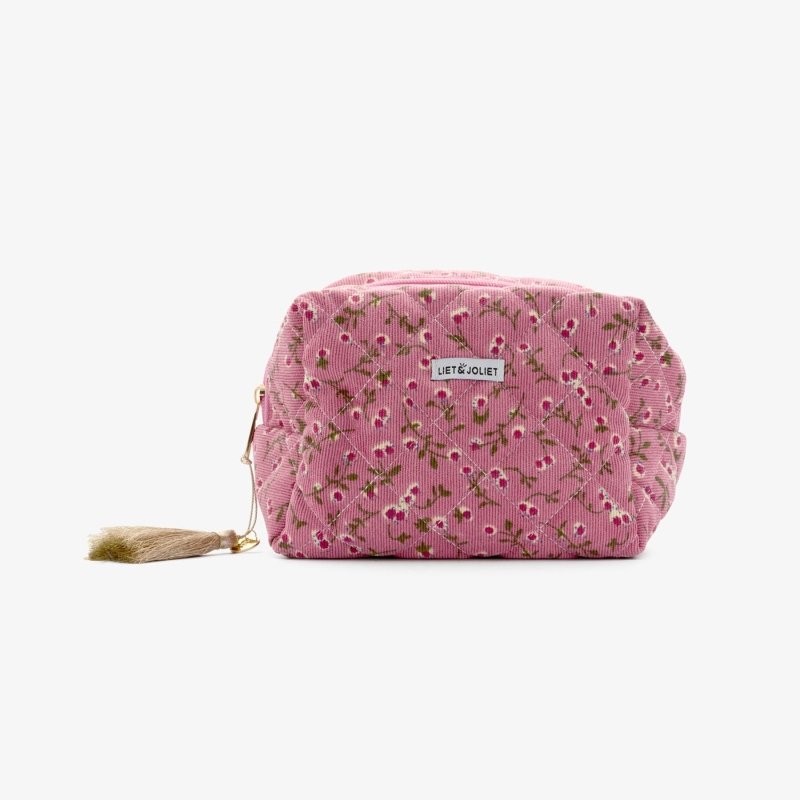 Velvet floral toiletry bag pink