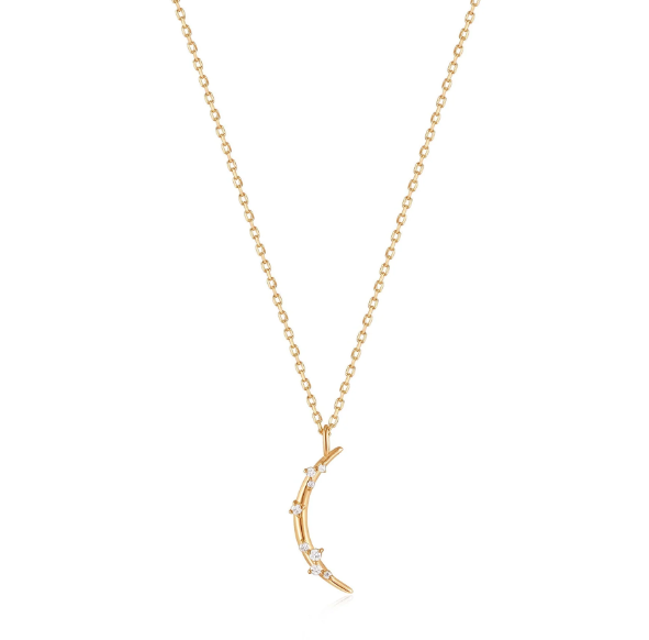 14k  gold and natural diamond moon necklace