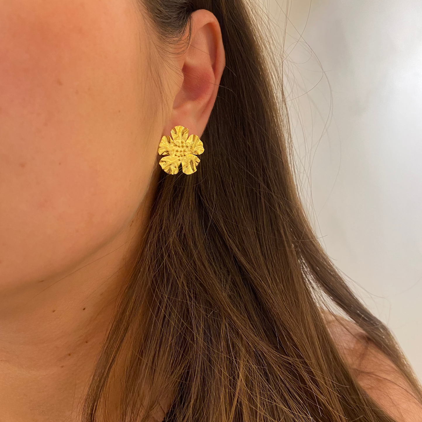 Large folded flower earrings gold